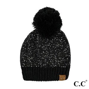 C.C black Sequin Pom Beanie